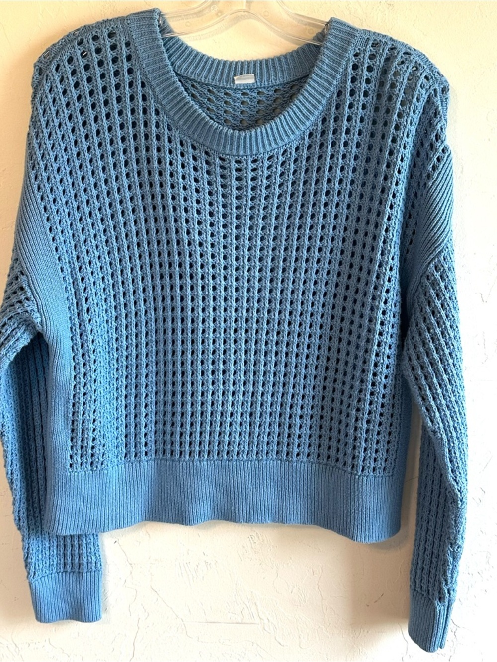Old Navy Light Blue Loose Knit Beachy Boho Crewneck Cotton Sweater Boxy Sz M